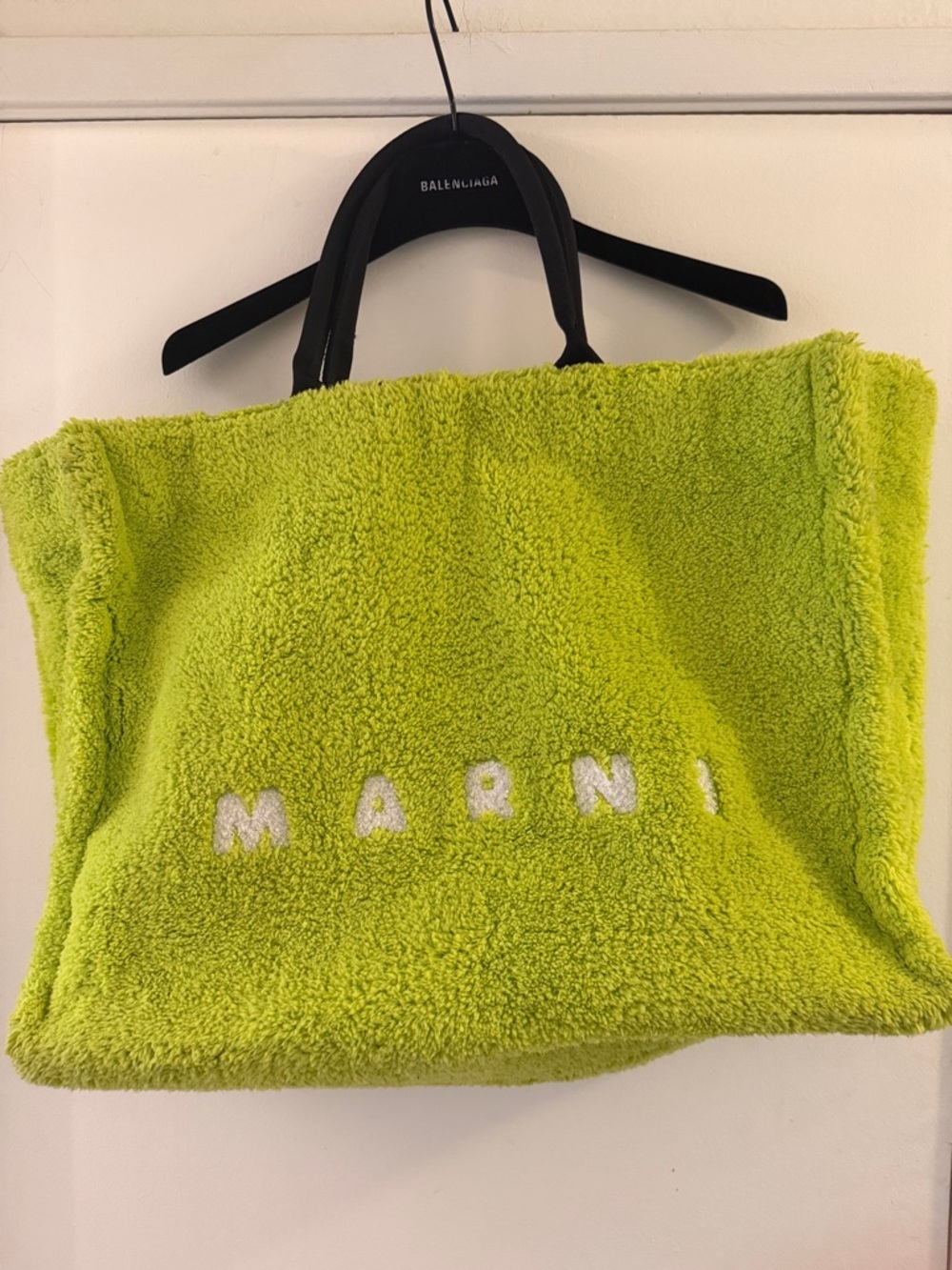 Marni Lime Green Sherpa Tote with Black Handles